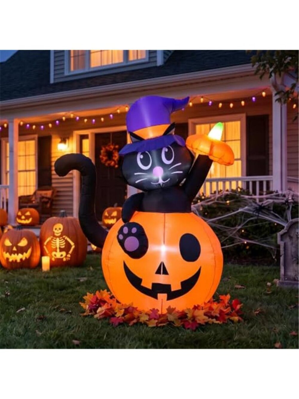 4.5FT Halloween Inflatable Black Cat with Pumpkin Outdoor Decorations, Blow Up